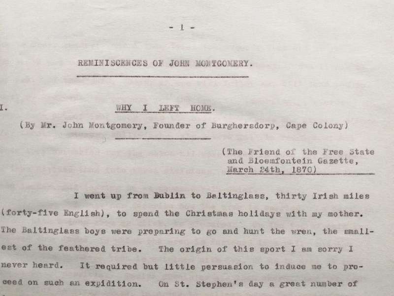 Reminiscences of John Montgomery founder of Burghersdorp - Original typed manuscript