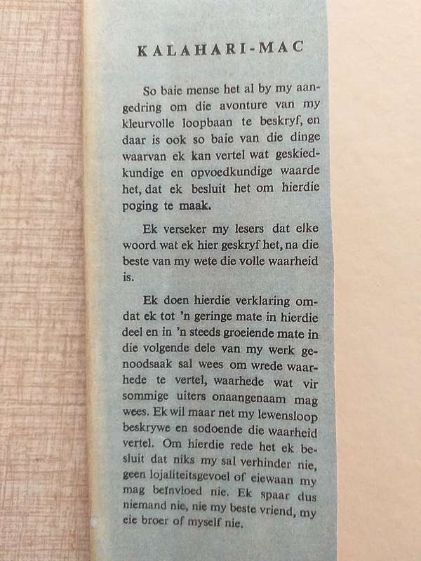 Kalahari Mac I Een (Freddie Macdonald)