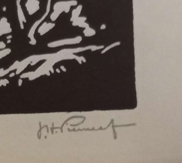 Linosniee afdruk van Doringboom Marienthal SWA deur Jacob Hendrik Pierneef