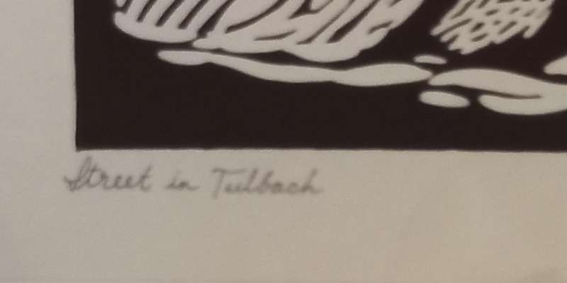 Linosniee afdruk van Straat in Tulbagh deur Jacob Hendrik Pierneef