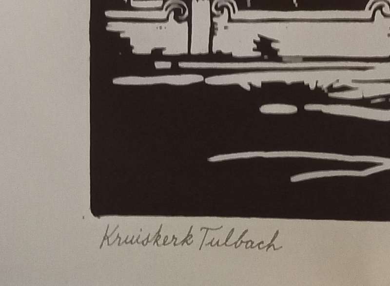 Linosniee afdruk van Kruiskerk Tulbagh deur Jacob Hendrik Pierneef