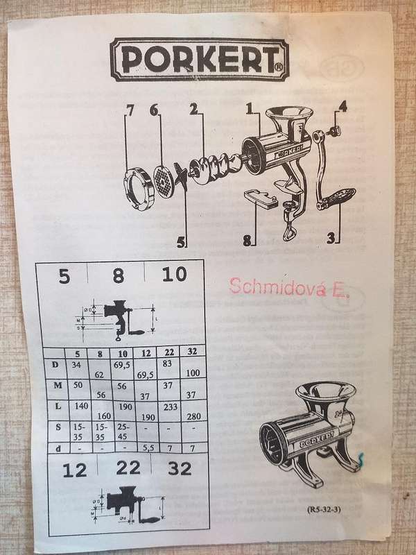 Porkert No 8 Meat Mincer (NEW) Made in Czech Republic