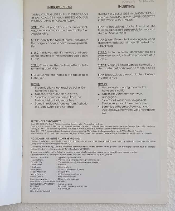 SA Acacia Identifikasiegids Identification Guide (Marthinus Steyn)