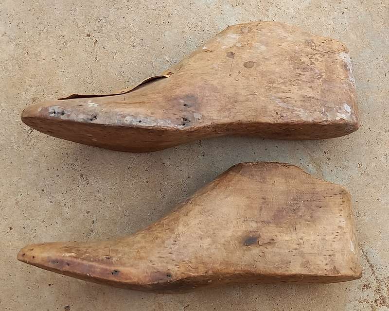 Antique pair of wooden shoe forms approx 25cm long