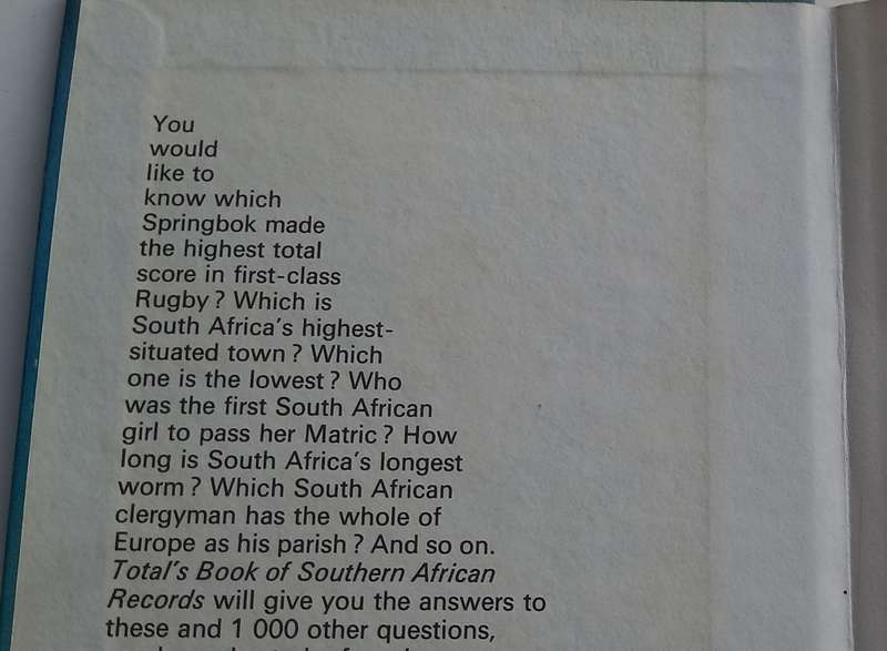TOTAL's book of Southern African Records (Eric Rosenthal) 1975