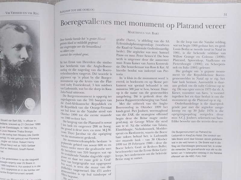 Vir Vryheid en vir Reg Anglo Boereoorlog gedenkboek (Red Van Bart & Scholtz)
