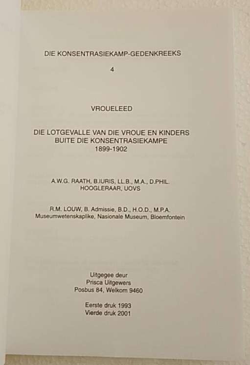 Konsentrasiekamp Gedenkreeks nr 4 Vroueleed (Prof AWG Raath)