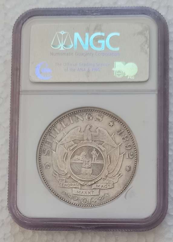 ZAR 1892 5 shilling single shaft NGC MS 61