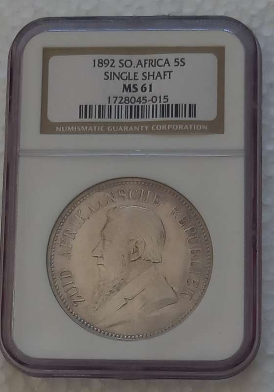 ZAR 1892 5 shilling single shaft NGC MS 61