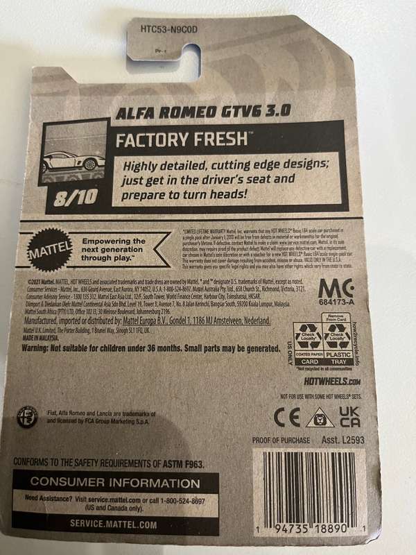 Hot wheels alpha Romeo GTV long card white