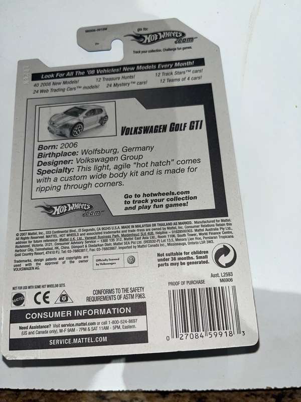 Hot wheels Volkswagen Golf GTi long card