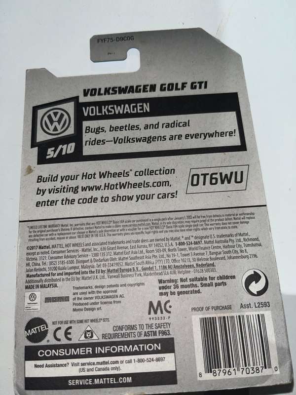 Hot wheels Volkswagen Golf GTi long card import