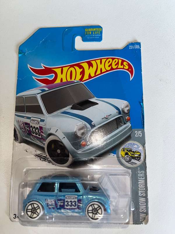 Hot wheels Mini Cooper ice blue. Long card