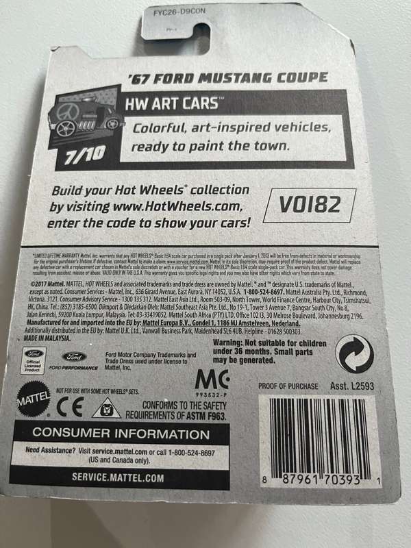 Hot wheels mustang art car  long card