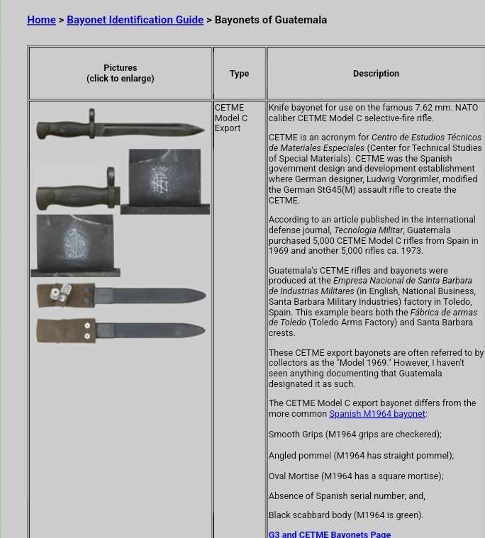 GUATEMALAN CETME MODEL C BAYONET
