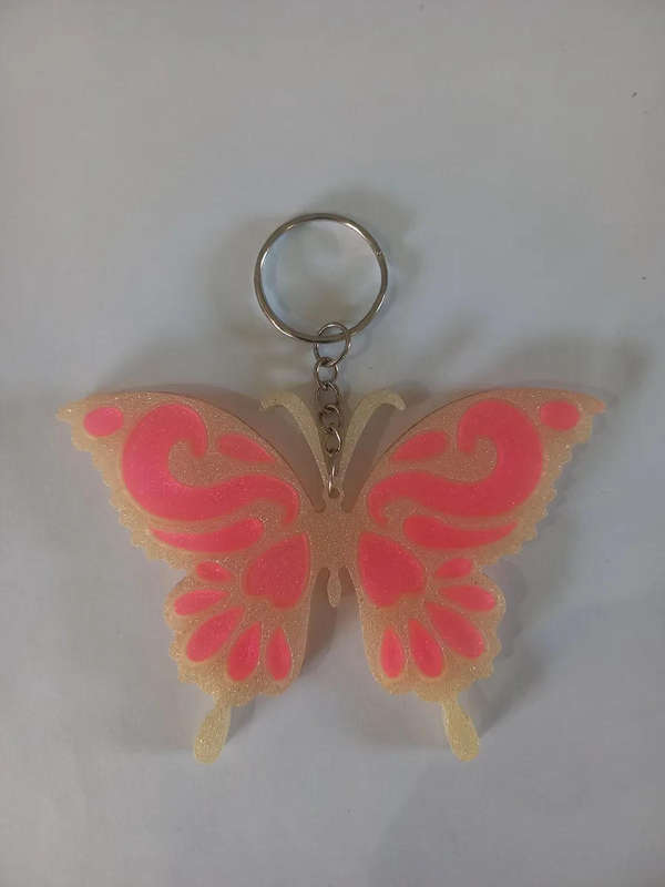  Pink & White Resin Butterfly Keychain  Handmade with Love