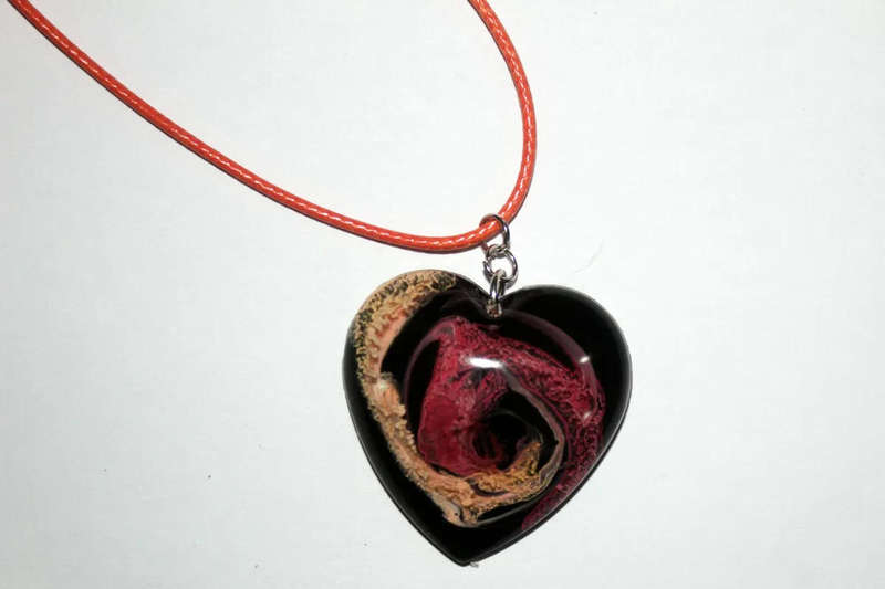 Heart-Shaped Resin Pendant with Abstract Alcohol Ink Swirls