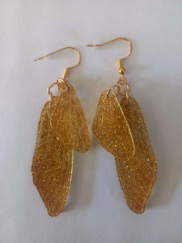  Handmade Gold Resin Wing Earrings  Lightweight & Elegant 