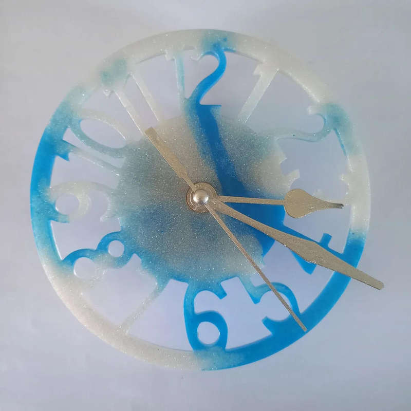 Handmade Resin Wall Clock  Blue & White Ocean-Inspired Design
