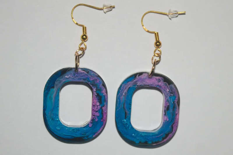 Handcrafted Oval Swirl Earrings  Cosmic Blue & Purple