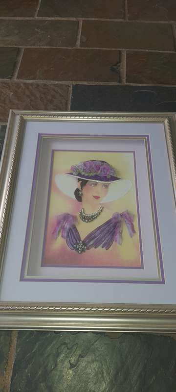 Framed art  with real cloth and flowers