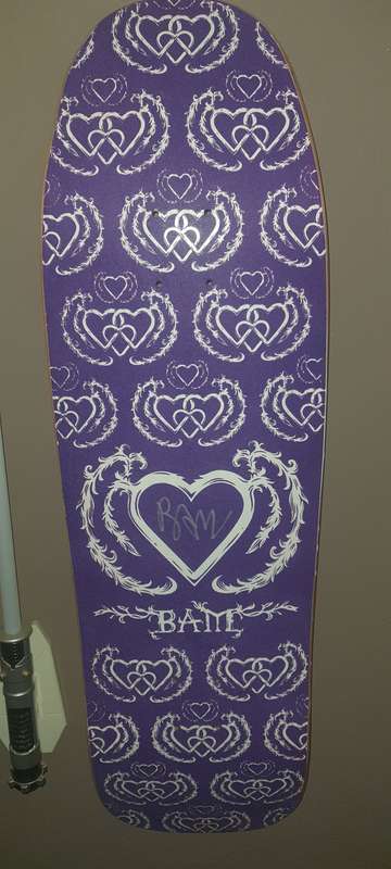 Hand signed Bam Magera Heart foundation Velvet skate board.