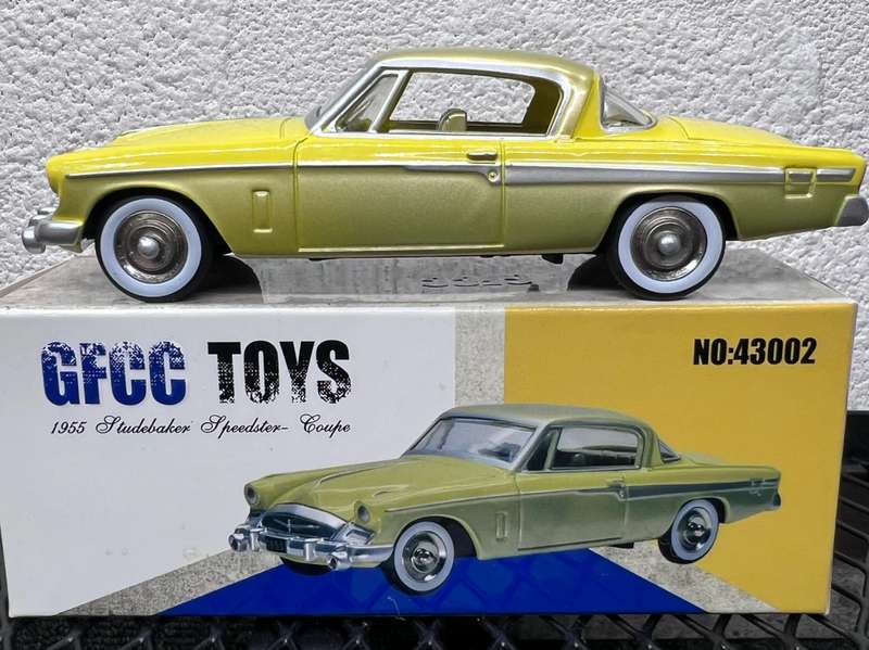 Studebaker Speedster Coupe 1955 yellow+gold 1/43 GFCC TOYS NEW+boxed #6113 instant wheels