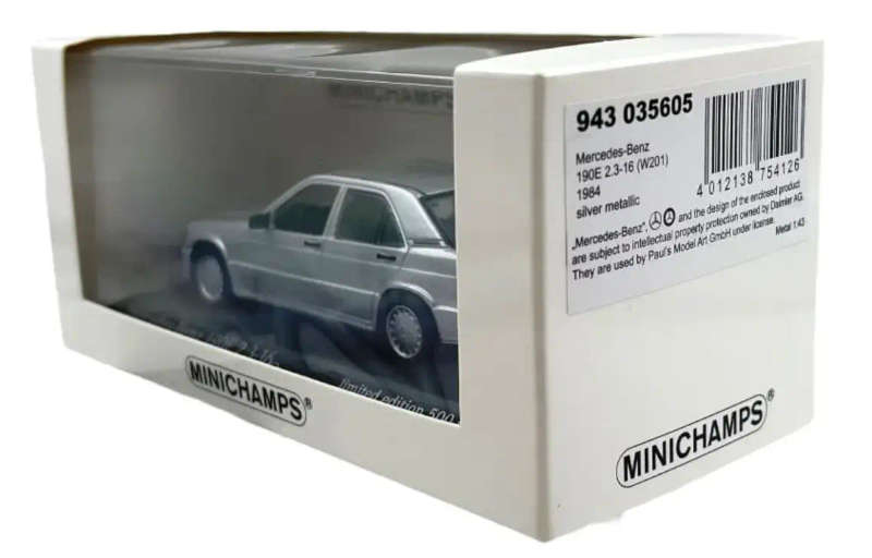 Mercedes-Benz 190E 2.3-16 (W201) 1984 silver 1/43 Minichamps NEW+boxed #6131 instant wheels