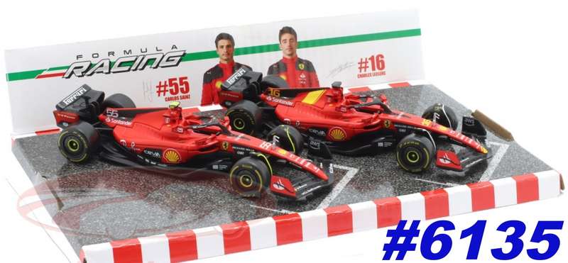 Ferrari SF23 F1 2023 Sainz/#55+Leclerc/#16 red (2-car set) 1/43Bburago NEW+boxed #6135 instantwheels