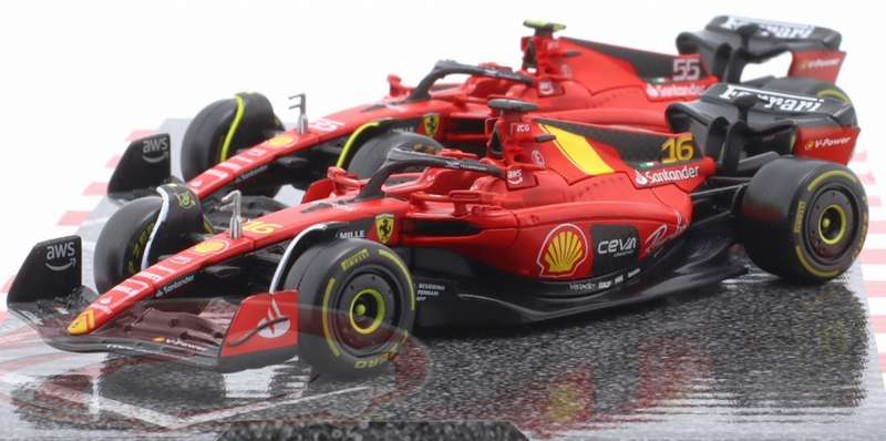 Ferrari SF23 F1 2023 Sainz/#55+Leclerc/#16 red (2-car set) 1/43Bburago NEW+boxed #6135 instantwheels
