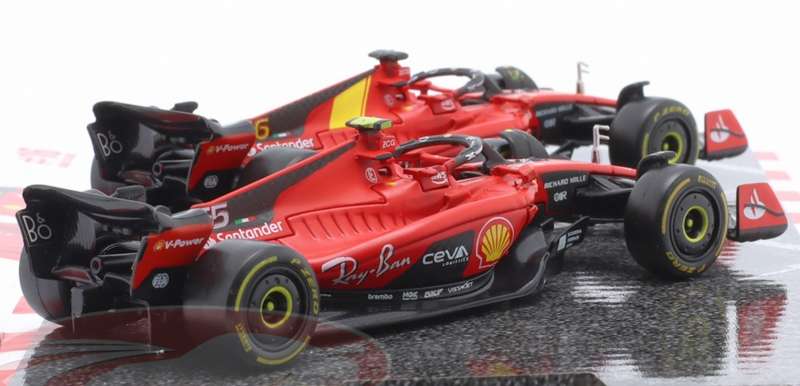 Ferrari SF23 F1 2023 Sainz/#55+Leclerc/#16 red (2-car set) 1/43Bburago NEW+boxed #6135 instantwheels