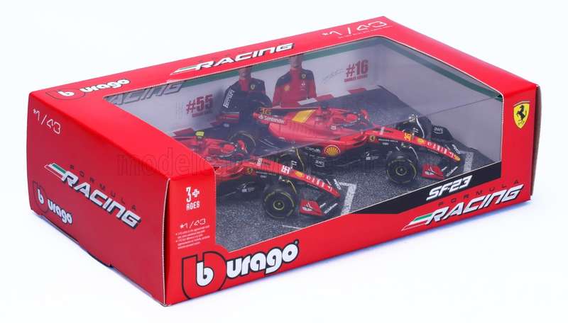 Ferrari SF23 F1 2023 Sainz/#55+Leclerc/#16 red (2-car set) 1/43Bburago NEW+boxed #6135 instantwheels