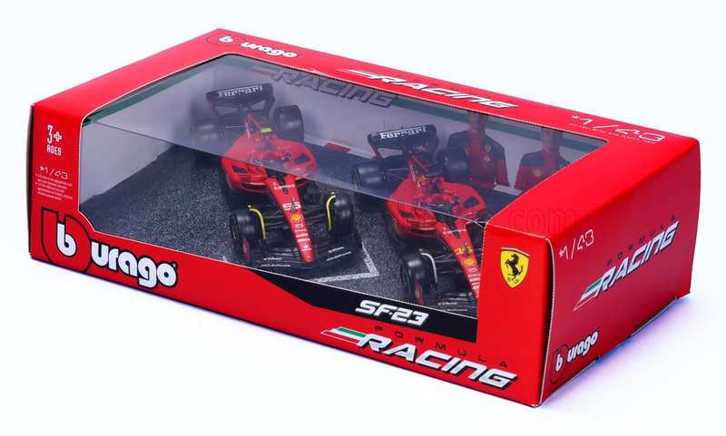 Ferrari SF23 F1 2023 Sainz/#55+Leclerc/#16 red (2-car set) 1/43Bburago NEW+boxed #6135 instantwheels
