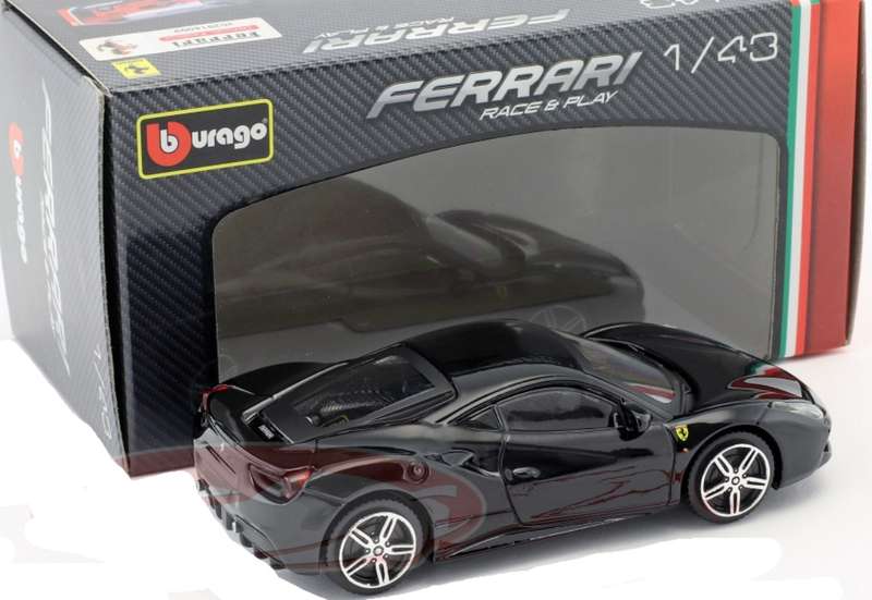 Ferrari 488 GTB 2018 black 1/43 Bburago NEW+boxed #6152 instant wheels