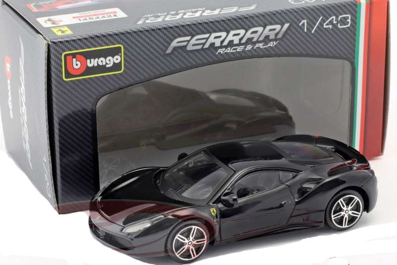 Ferrari 488 GTB 2018 black 1/43 Bburago NEW+boxed #6152 instant wheels