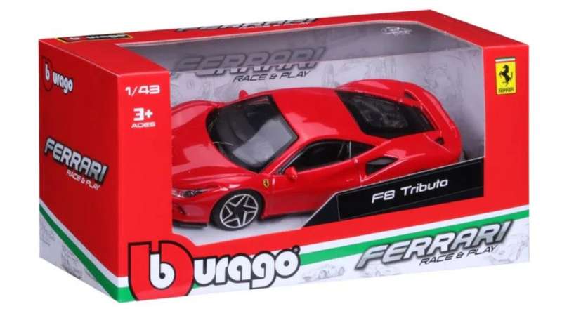 Ferrari Tributo F8 Coupe 2019 Rosso Corsa (red) 1/43 Bburago NEW+boxed #6203 instant wheels