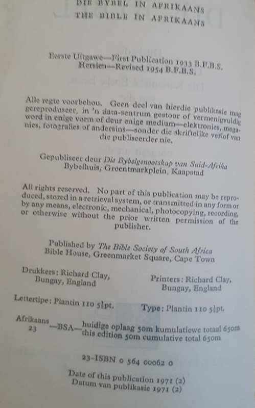 Bible - Die Bybel - 1933/1954/1971 - Pocket