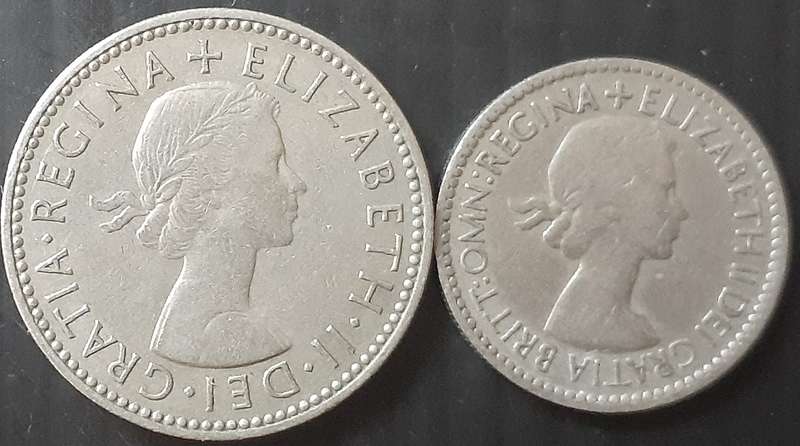 Coin - UK - 1 x Sixpence 1953/1 x Shilling 1959 - used