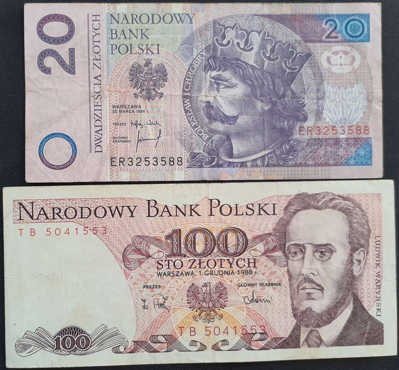 Banknote x 2 - Poland - 20+100 Zlotych - Used