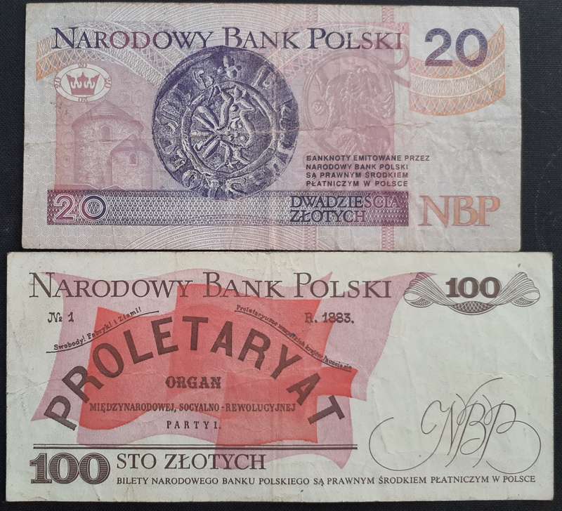 Banknote x 2 - Poland - 20+100 Zlotych - Used