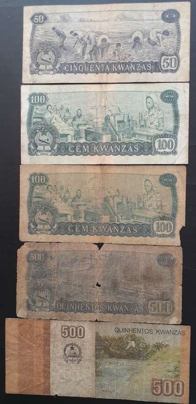 Banknote x 5 - Angola - 50/100x2/500x2