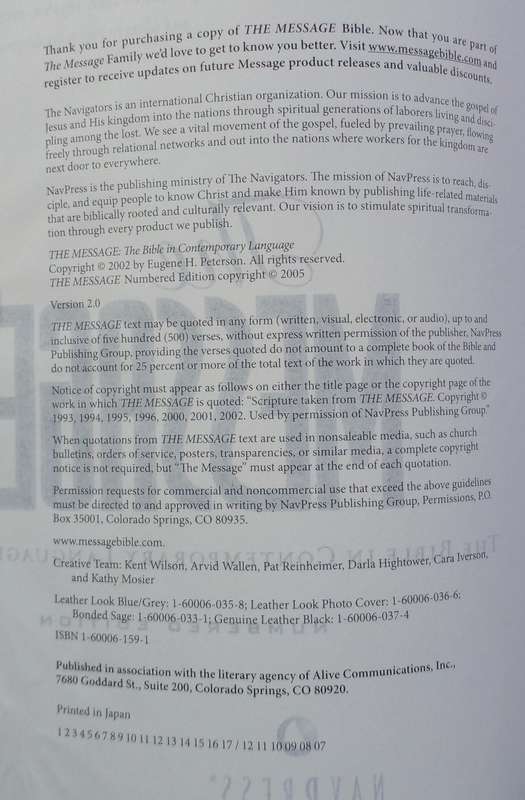 Bible - The Message - SC - Numbered Edtion - 2005