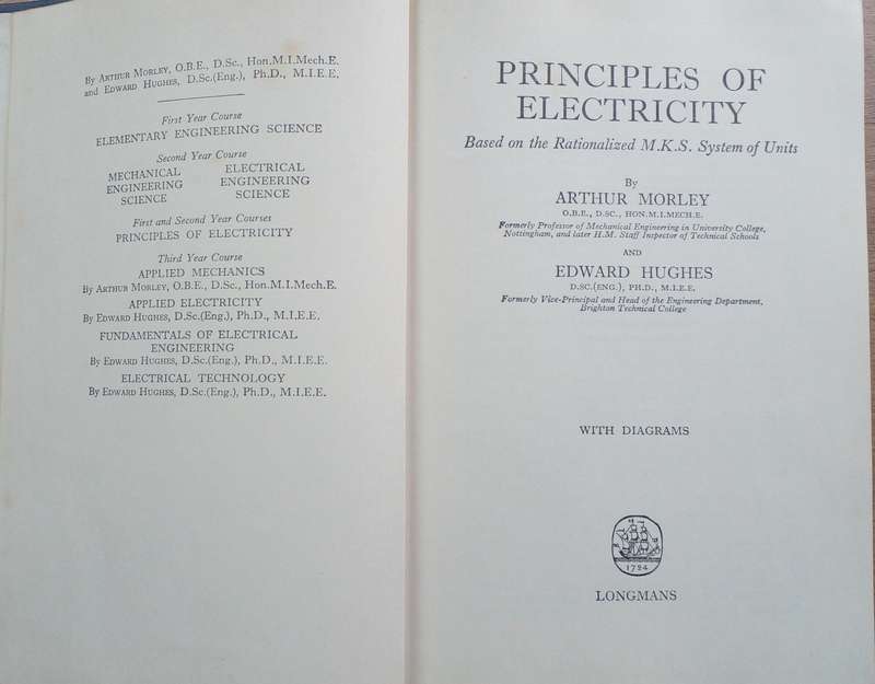 Book - The Principals Of Electricity In M.K.S. Units - 1960