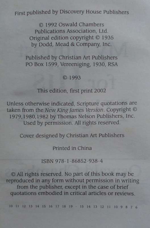 Bible/Book - My Utmost For His Highest - Oswald Chambers - 2002 - Pocket