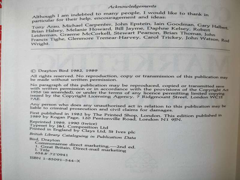 Commonsense Direct Marketing by Drayton Bird: Good condition