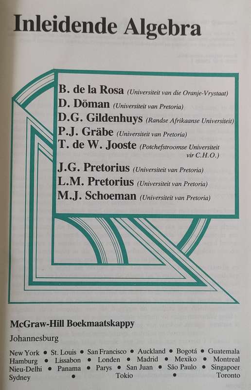 Inleidende Algebra: 1 st Edition: 1984: Good condition: