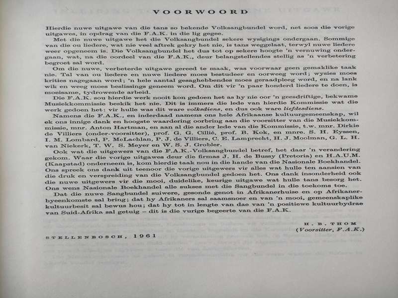 Nuwe FAK Sangbundel: 1961:  Good condition: Rare and of historical value