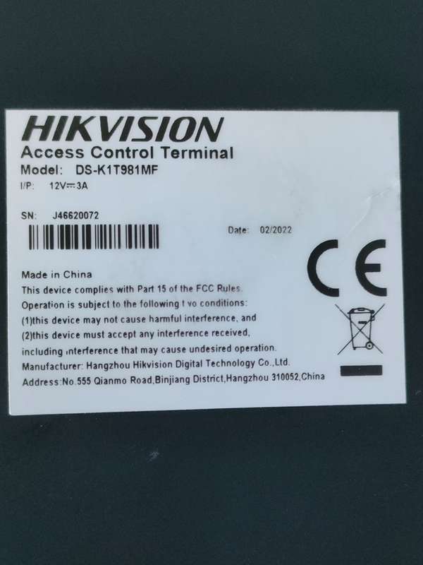 Hikvision 8"Access Control terminal: Model DS-K1T981MF: Untested: Selling As Is: Appears good