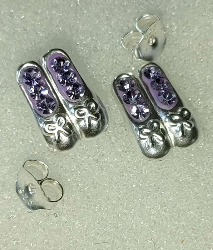 Sterling Silver earrings with Austrian crystal stones - gorgeous ballet shoe design - stamped 925