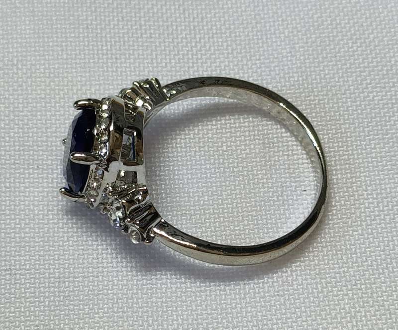 Gorgeous Large Sapphire Blue and White CZ ring:  Size US7